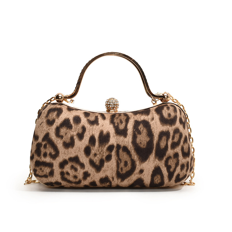 European and American style leopard print chain small square bag for women, 2024 new Korean style fashionable single-shoulder bag, flared crossbody dinner bag Item Picture