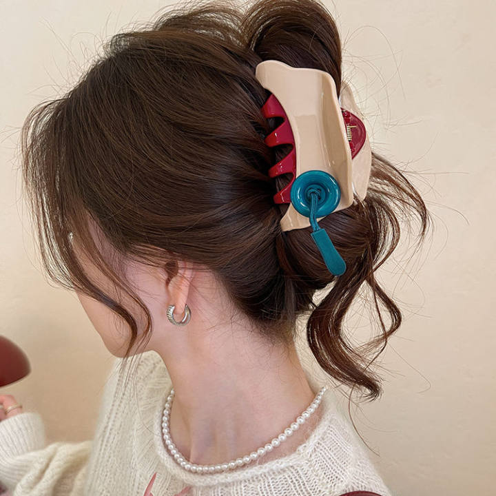 Ankela Red Button Claw Clip for Women 2025 New style updo Shark Clip, high-end back of the head hair clip, headwear and hairpin Application Scenario