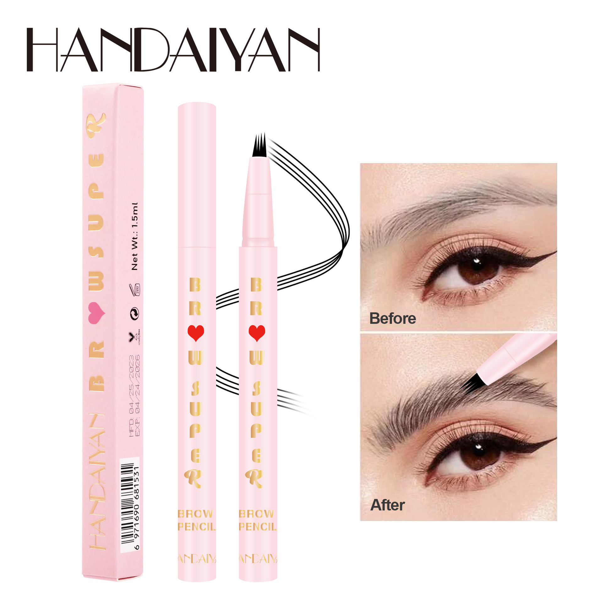 The new cross-border four-fork liquid eyebrow pencil from Han Daiyan is waterproof, sweat-proof, long-lasting and does not fade. It is a natural four-fork eyebrow pencil full figure