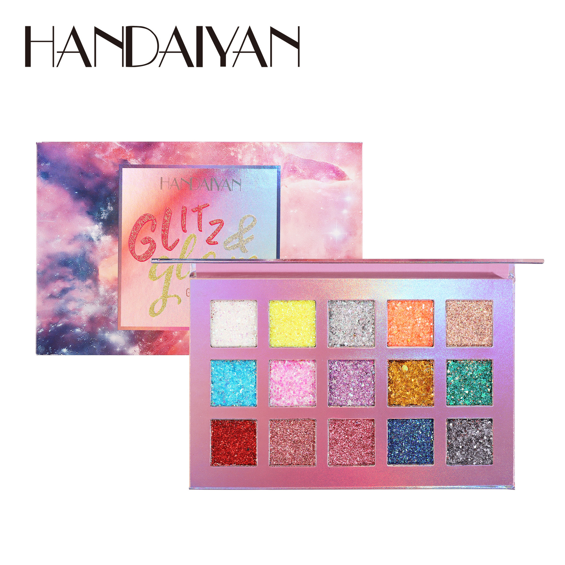 15-color handaiyan cross-border eyeshadow palette, genuine European and American large sequins, dazzling nightclub eyeshadow palette Item Picture