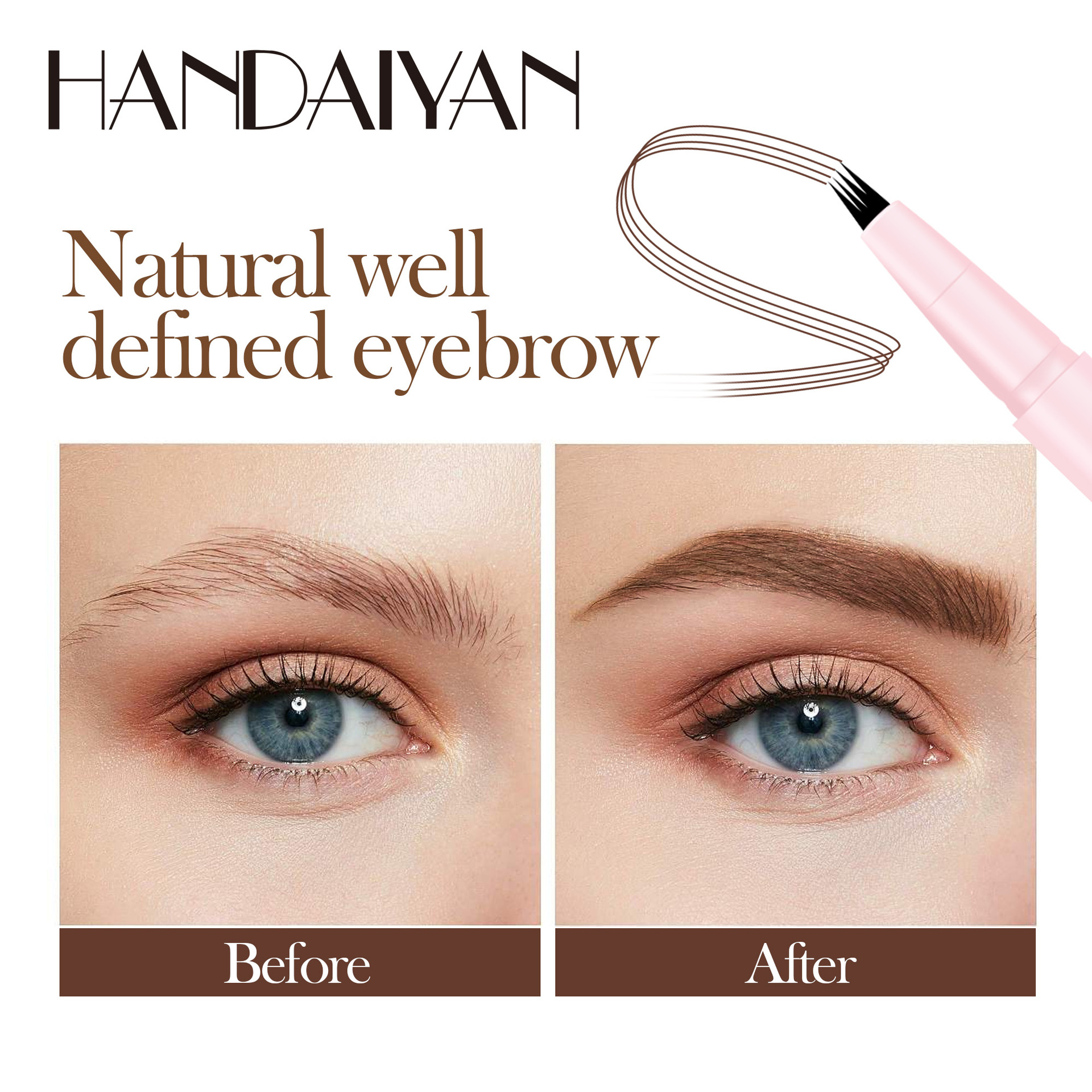 The new cross-border four-fork liquid eyebrow pencil from Han Daiyan is waterproof, sweat-proof, long-lasting and does not fade. It is a natural four-fork eyebrow pencil details Picture