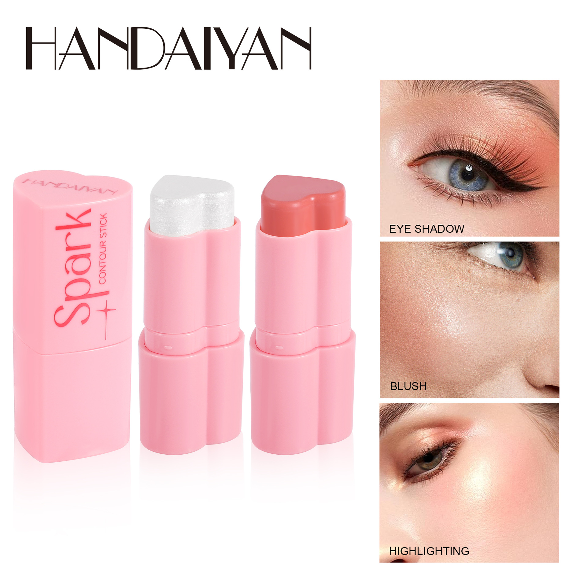 handaiyan Cross-border Blush Stick, Love Blush Cream, Highlighter Contouring Stick, Facial Brightening, Pearlescent Fine Sparkling Blush full figure