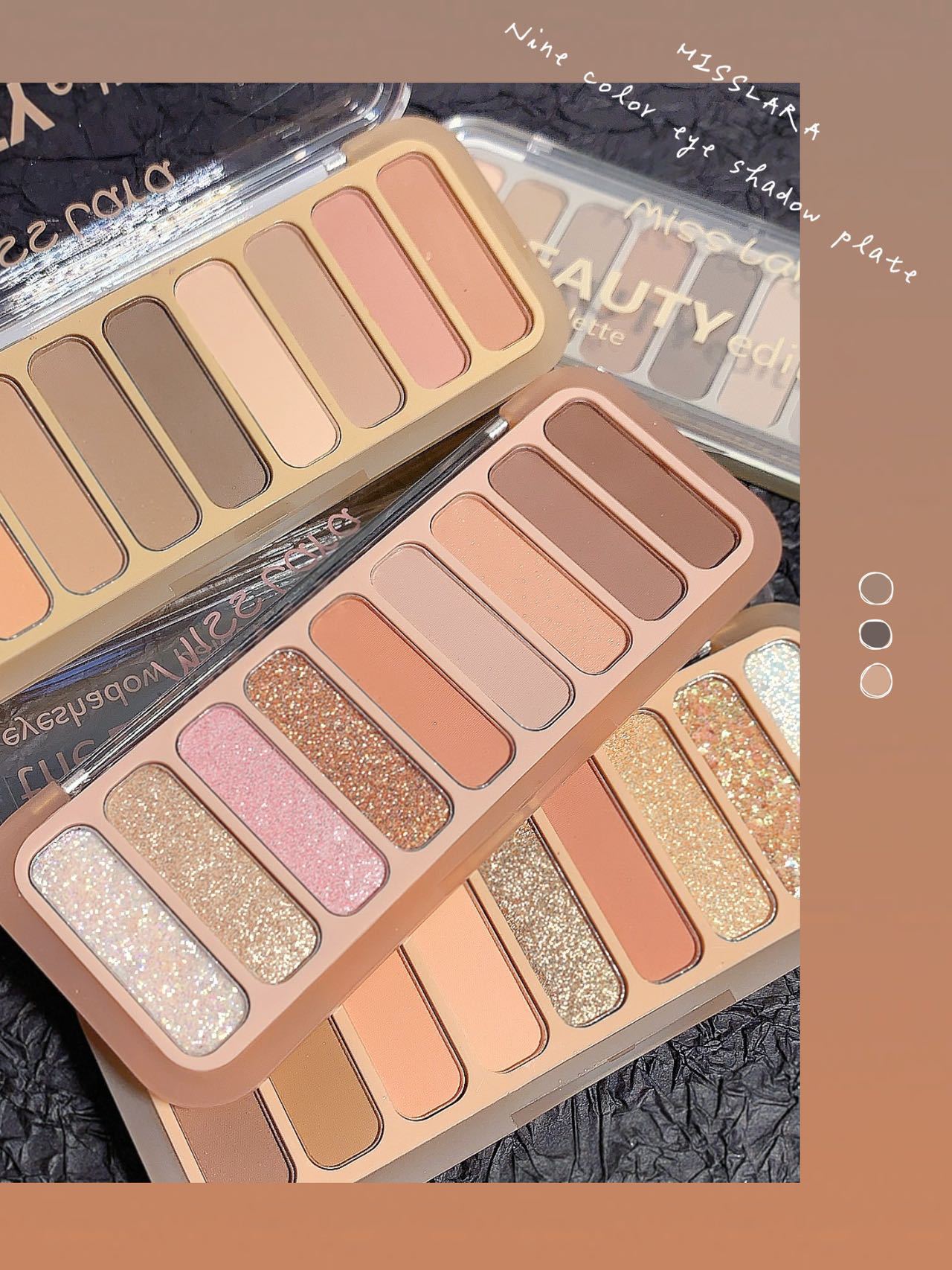 MISS LARA's new nine-color eyeshadow, featuring pearlescent sequins, glitter powder, and matte finishes, is an affordable beginner's Instagram makeup details Picture