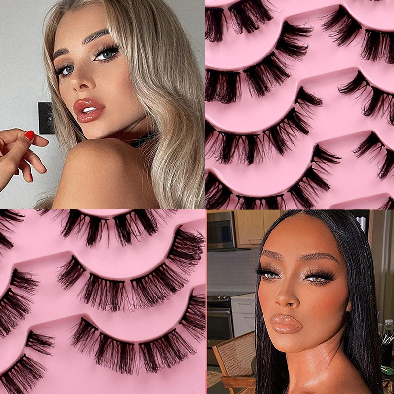 New in-stock DD large-curved Russian curly segmented false eyelashes 10 pairs, single cluster DIY European and American thick eyelashes Specification drawing