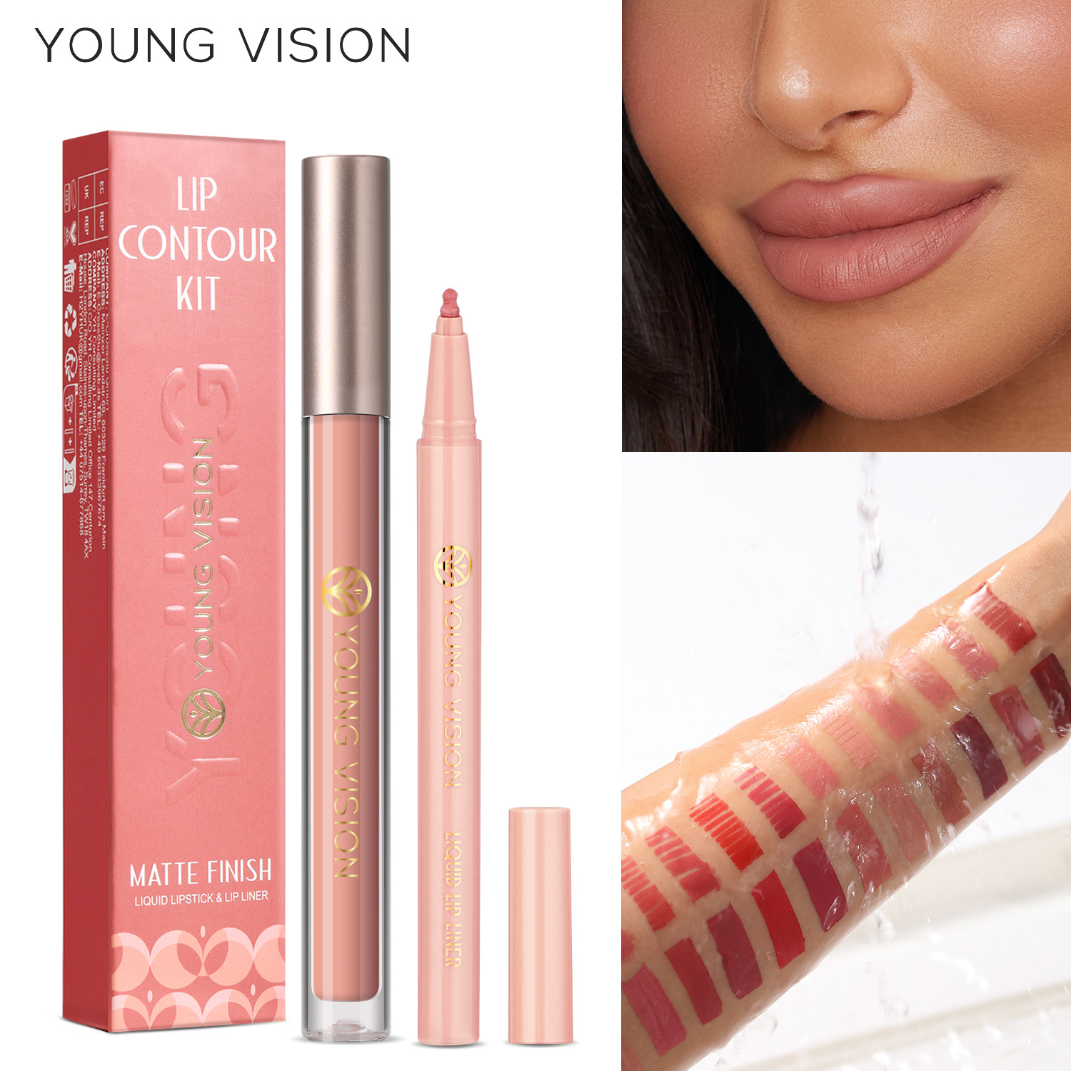 YOUNG VISION Lip Gloss + Lip Liner 2-piece Set. The gourd-tipped liquid lip liner is not easy to stick to the cup lip gloss Specification drawing