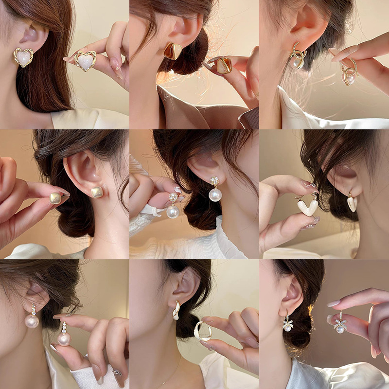 European and American light luxury high-end earrings for women, 2025 new ins style, niche design, pearl stud earrings, versatile earrings details Picture