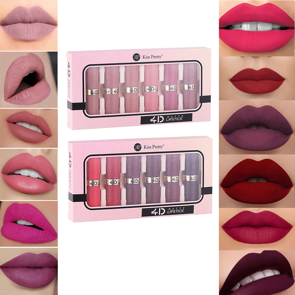 6-piece matte lipstick, cross-border lip makeup, Aunt Red, easy to apply, export lip gloss set, not easy to smudge full figure