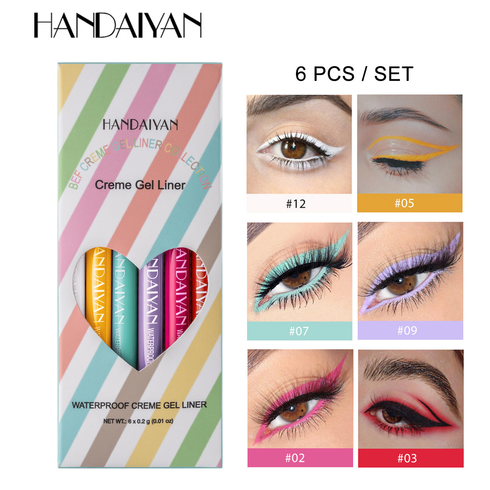 Cross-border bestseller: 6-piece set of HANDAIYAN eyeliner pen, rotatable, waterproof and non-smudging, colorful eyeliner gel pen set full figure