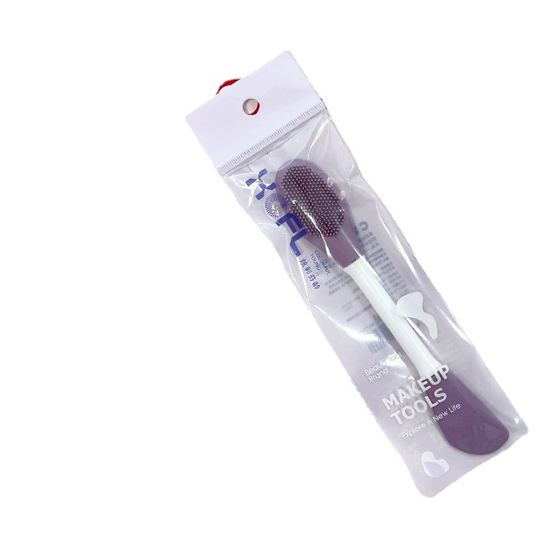 Portable purple double-head silicone mask brush, short-handled soft brush, application-based mask brush, facial cleansing brush Item Picture