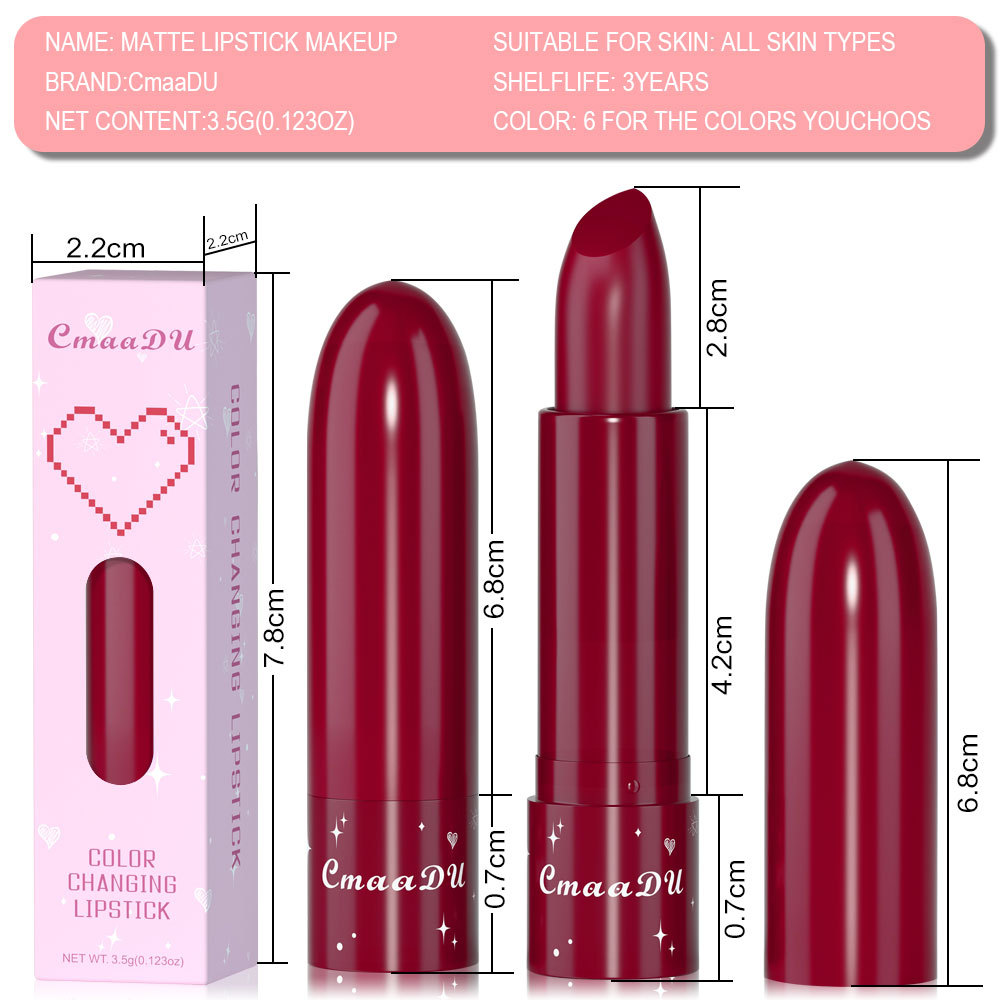 Check it out! Link Disclaimer - Exclusive for Foreign trade :CmaaDu 6-color Fruit-flavored Color-changing Moisturizing Lipstick Specification drawing