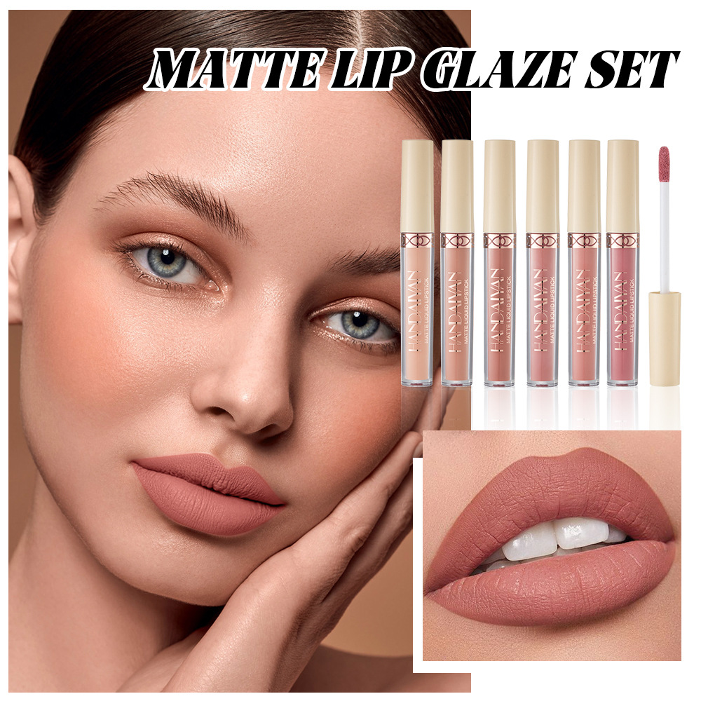 Cross-border matte lip gloss 6-piece non-stick cup Matte HANDAIYAN rose Lip gloss liquid wholesale Lip gloss set Specification drawing