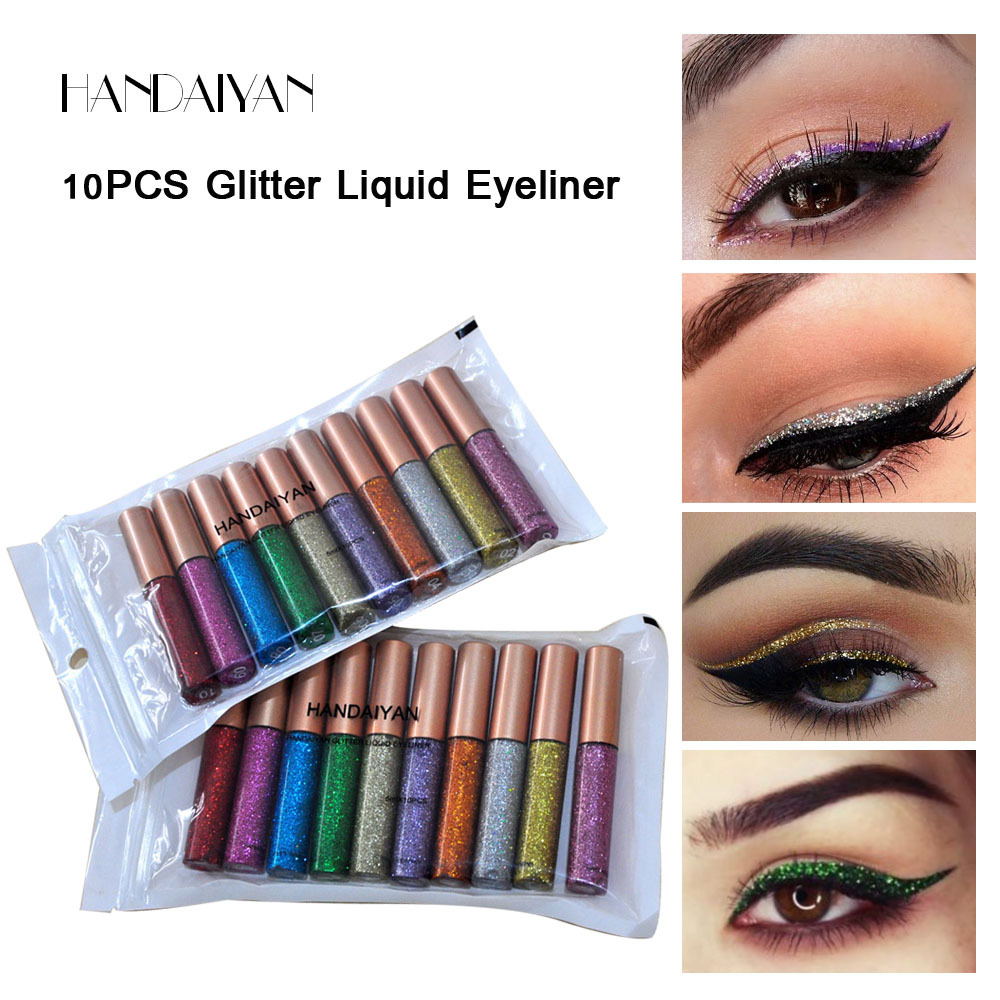 Cross-border Eyeliner HANDAIYAN European and American bestseller Stage Performance Pearlescent Sequin Sparkling Eyeliner Liquid Set of 10 bottles details Picture