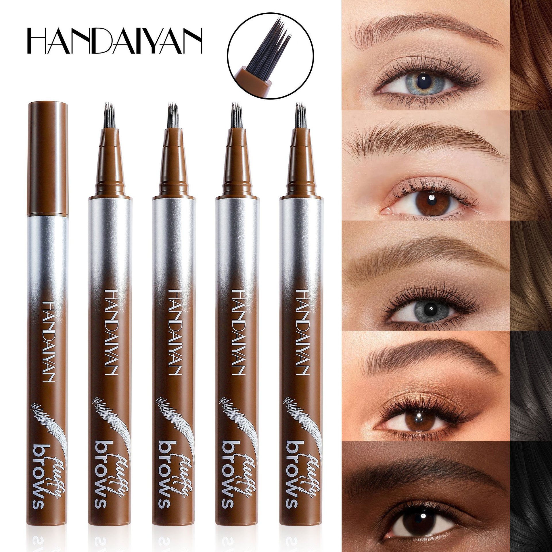 Cross-border eyebrow pencil five-color wild eyebrow, waterproof and long-lasting handaiyan, distinct natural eyebrow shape liquid eyebrow pencil full figure