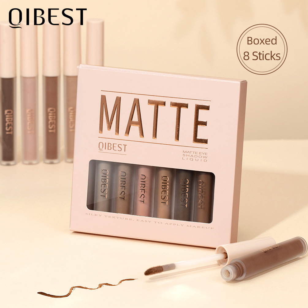 QIBEST Matte liquid Eyeshadow Liquid, with a misty look, accentuates the face in nude and earth tones. It's a three-dimensional eye and cheek set full figure