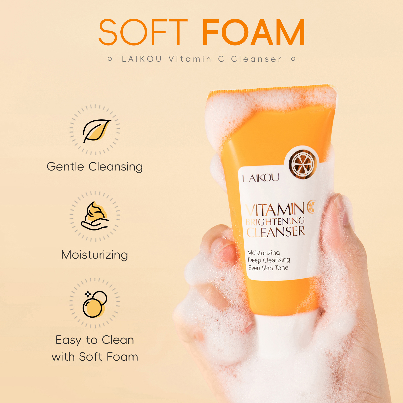 LAIKOU Vitamin C Facial Cleanser 50g skin care facial Cleanser cross-border supply Shopee lazada supply details Picture