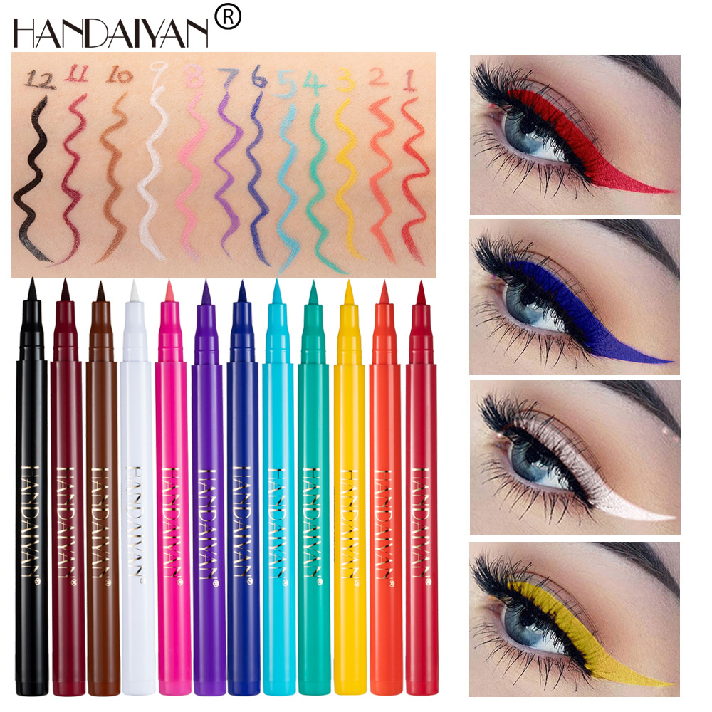 Cross-border Colored eyeliner Pen 12-piece set, Quick-drying and non-smudging handaiyan matte eyeliner Gel Pen case details Picture