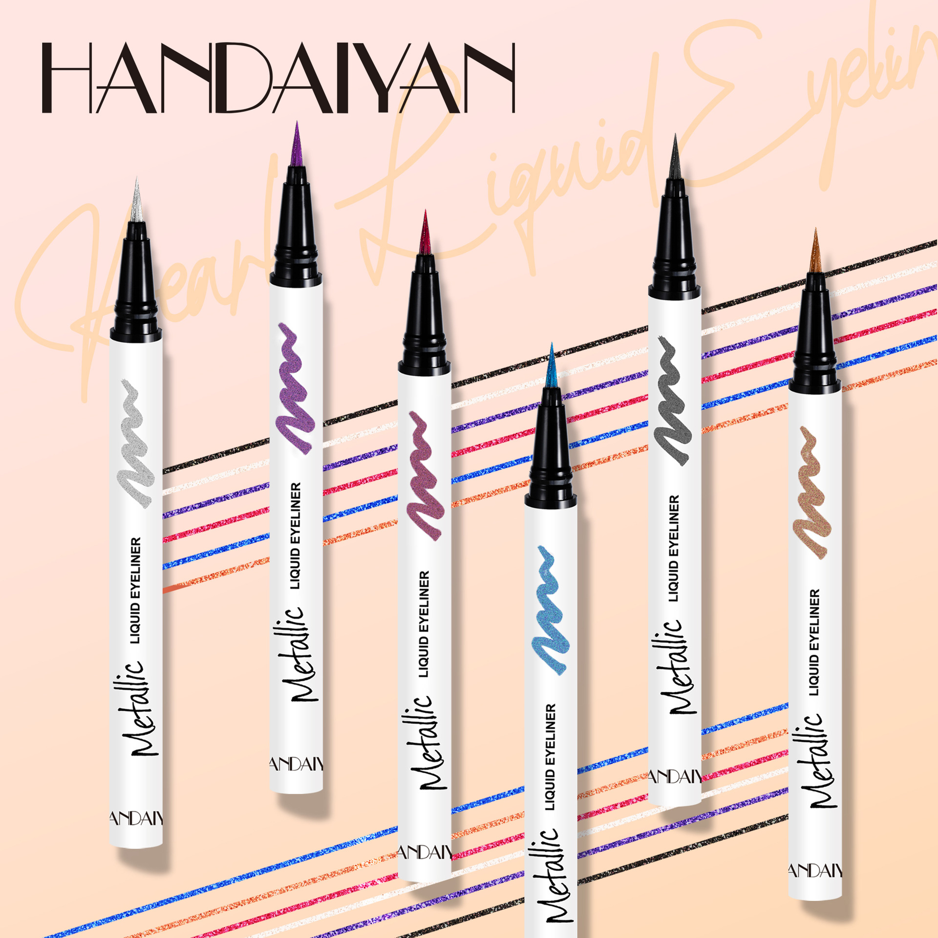 Cross-border colored eyeliner pen 6-color Han Daiyan waterproof non-smudging European beauty pearlescent fine shimmering eyeliner liquid pen Specification drawing