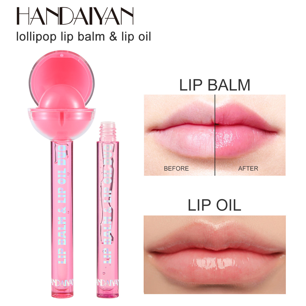 Cross-border exclusive color-changing lip gloss haidaiyan Makeup two-in-one lollipop Moisturizing Lipstick Lip Oil Lip gloss Specification drawing