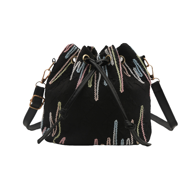 Single-shoulder bag, Korean-style drawstring, fresh and girlish crossbody bag, large capacity, commuting, casual, quality and versatile, Chinese-style bucket bag Item Picture