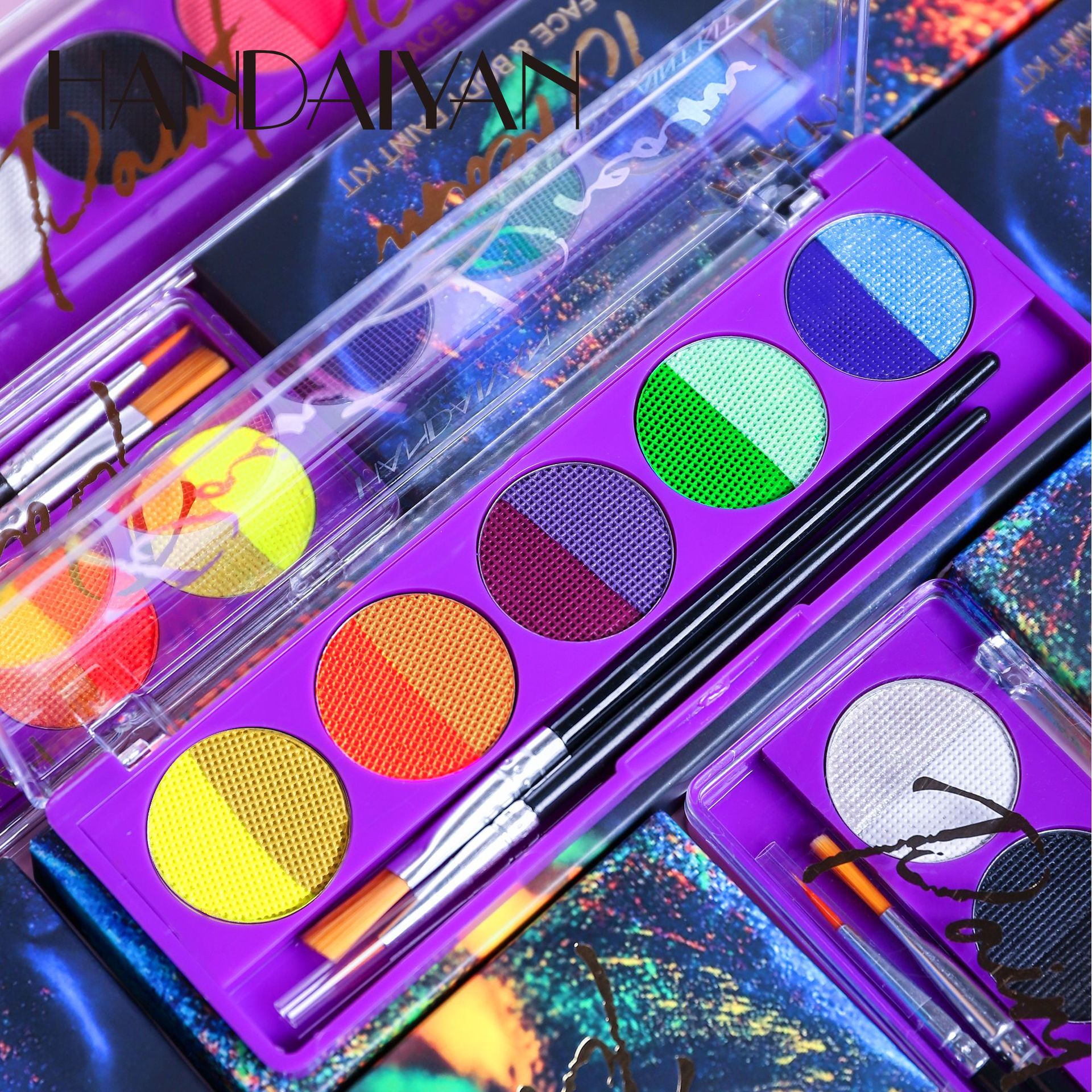 Cross-border painting plate, fluorescent UV water-soluble body painting plate, Han Daiyan Halloween Festival stage Makeup Eyeshadow plate details Picture