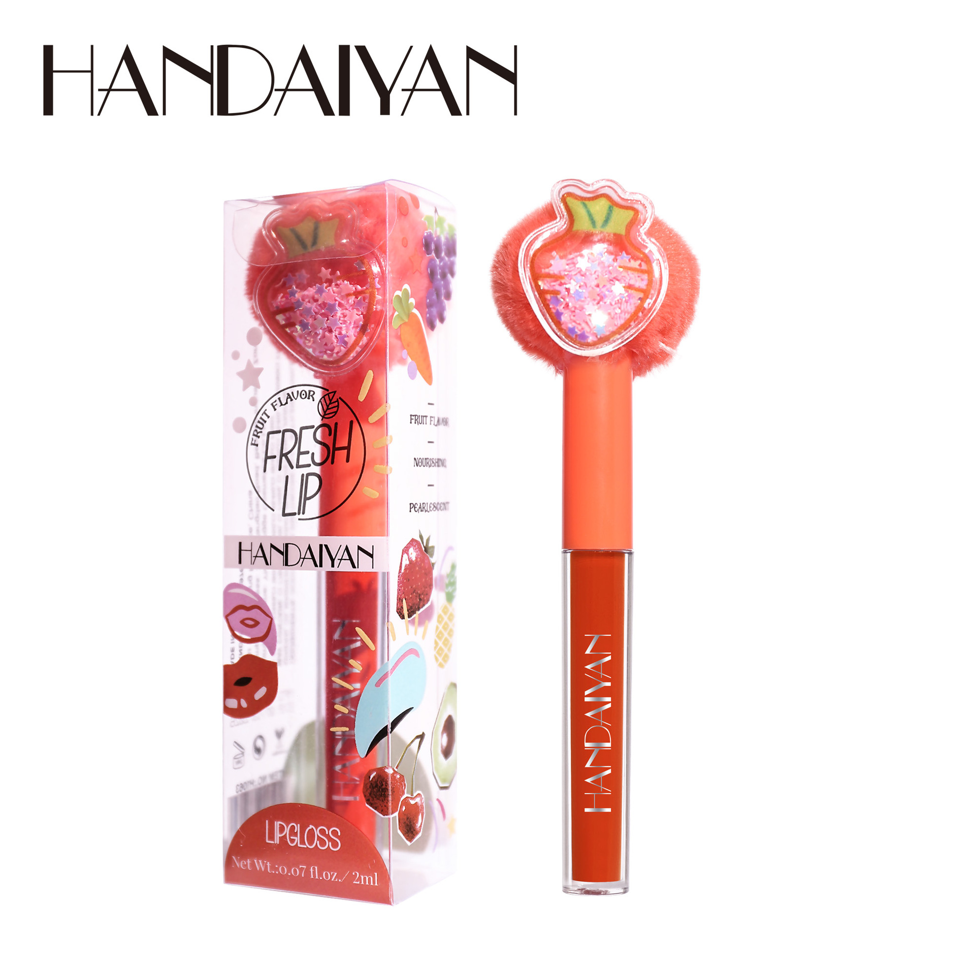 handaiyan, a new product of cross-border lip gloss, is a matte and long-lasting fruit plush head lip gloss Item Picture