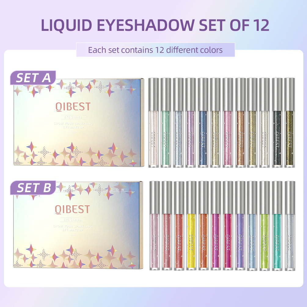 QIBEST Diamond Eyeshadow Liquid Sparkling Pearl High Gloss Super Shiny Matte Finishing Eyeshadow Liquid Set Cross-border details Picture