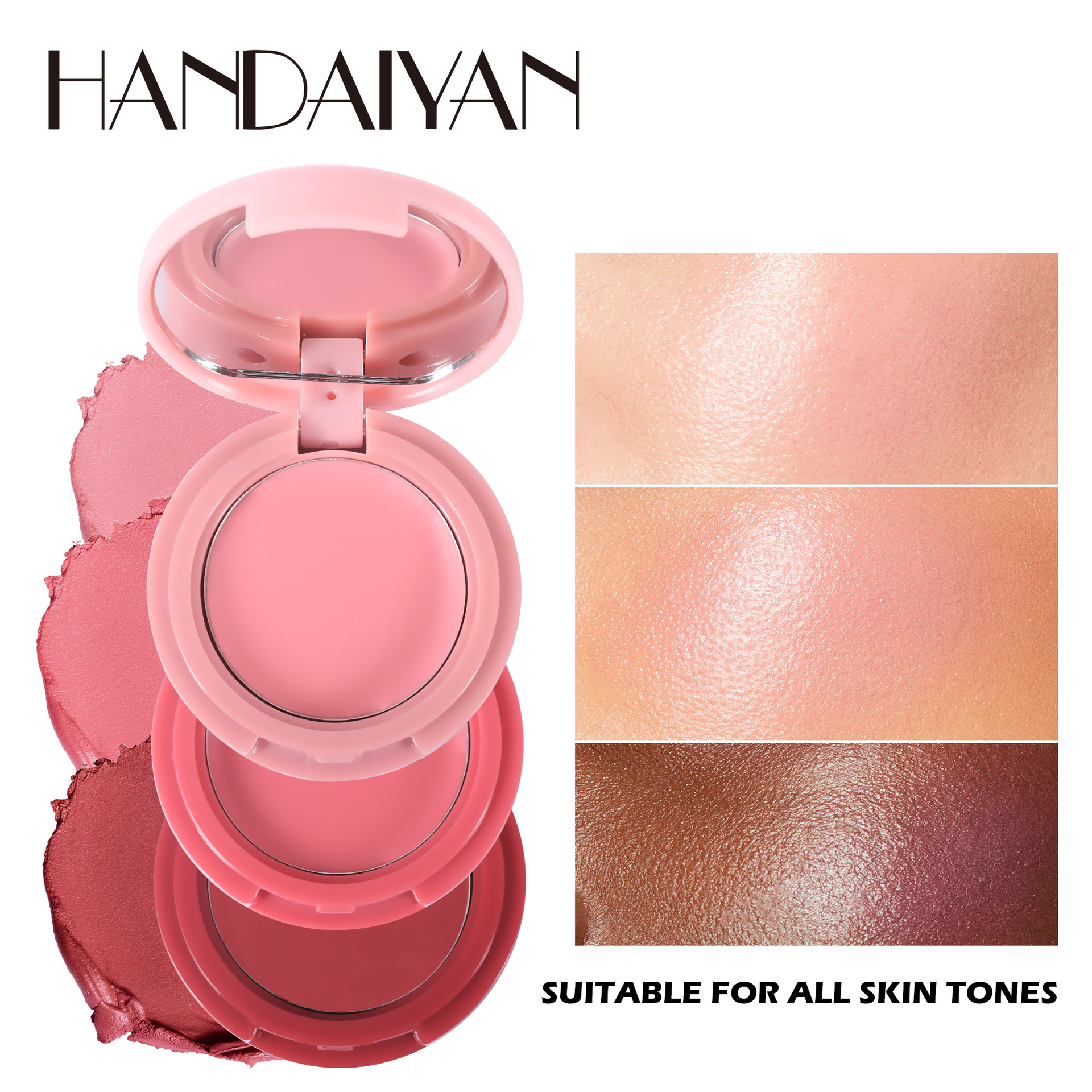 Cross-border Three-color Blush Palette Folding handaiyan Three-in-one Contouring Eyeshadow One-piece multi-color Blush Cream Lip paste details Picture