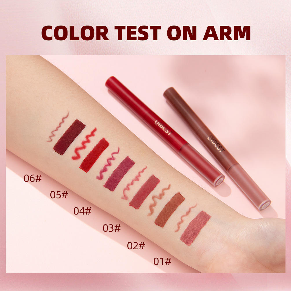 QIBEST Cross-border two-in-one Lip gloss and lip liner pen Waterproof matte velvet non-smudging double-headed lip gloss manufacturer wholesale details Picture