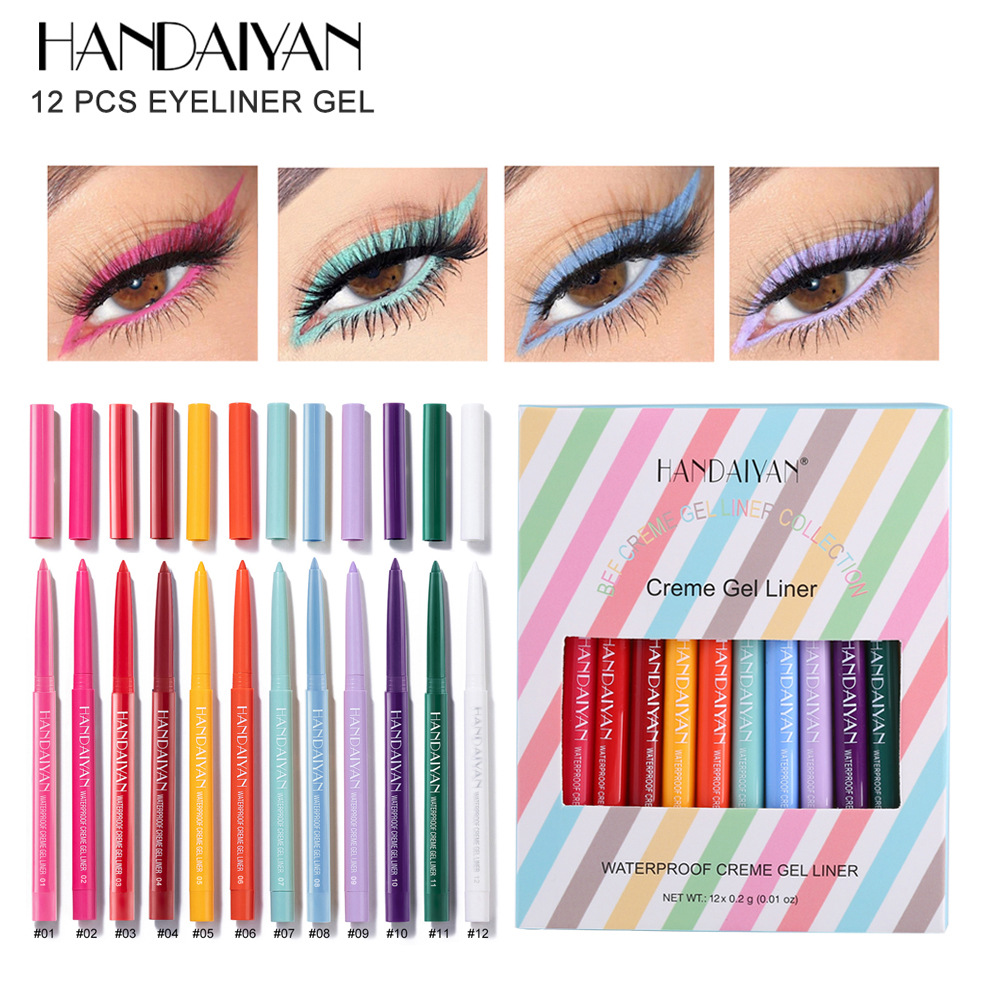 Cross-border 12-piece colored eyeliner pen set HANDAIYAN Quick-drying matte Ultra-fine non-smudging eyeliner Gel Pen Specification drawing