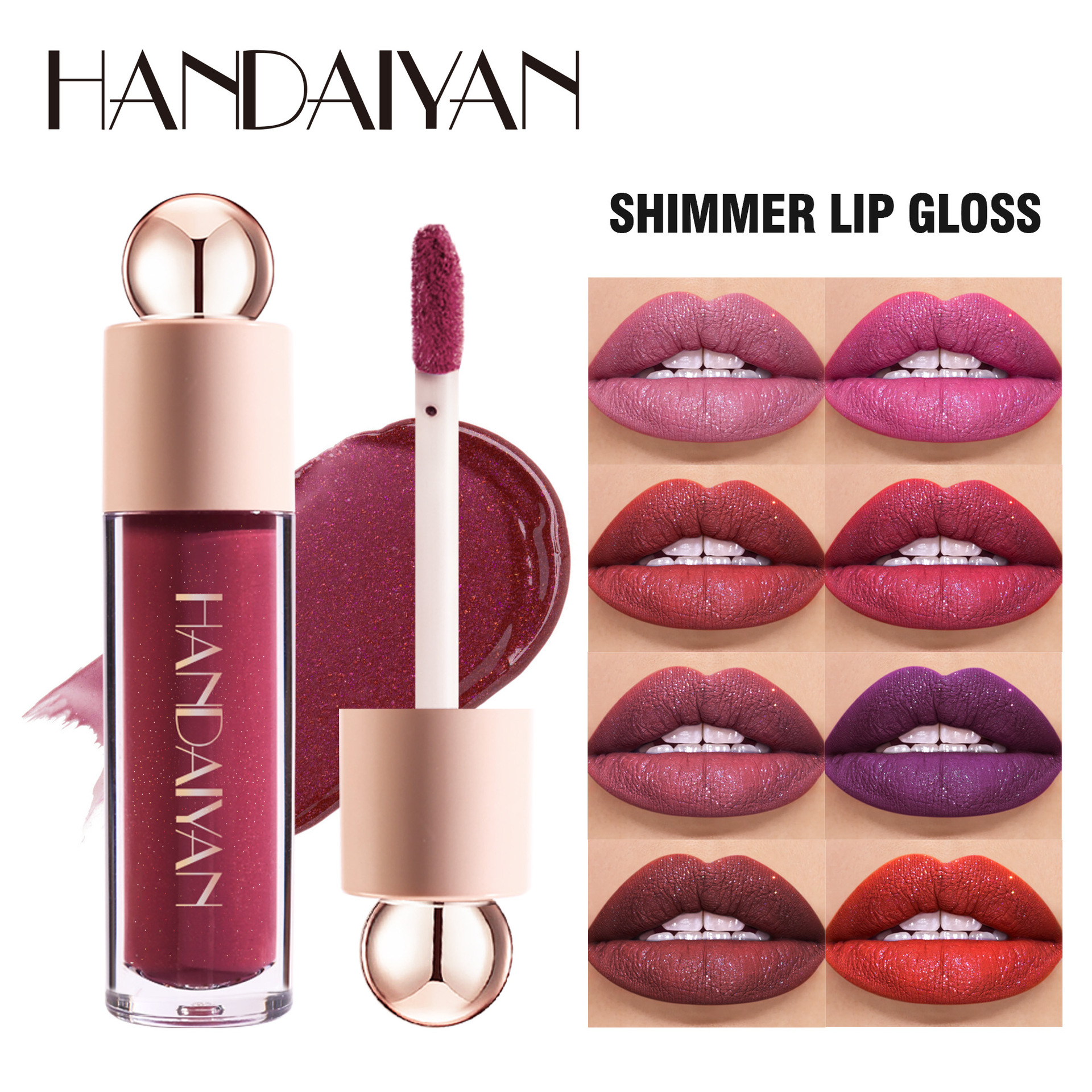 Pearl Lip Gloss 8-color liquid lipstick handaiyan Sparkling Lip gloss Long-lasting waterproof non-stick cup Cross-border Lip gloss full figure