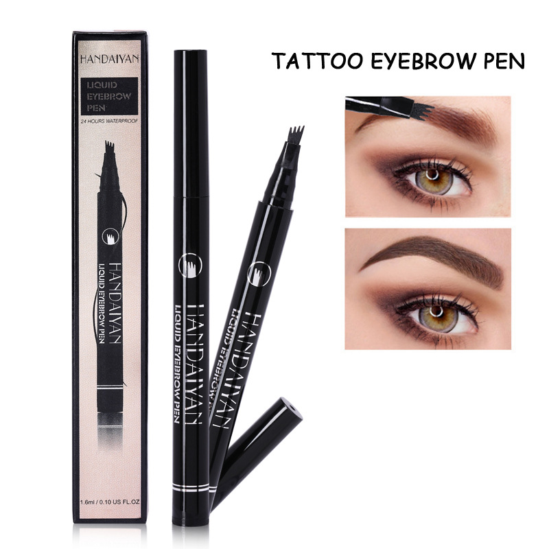 handaiyan, a cross-border exclusive four-pronged eyebrow pencil with extremely fine micro-engraving patterns, is waterproof, long-lasting and does not smudge the four-pronged tip full figure