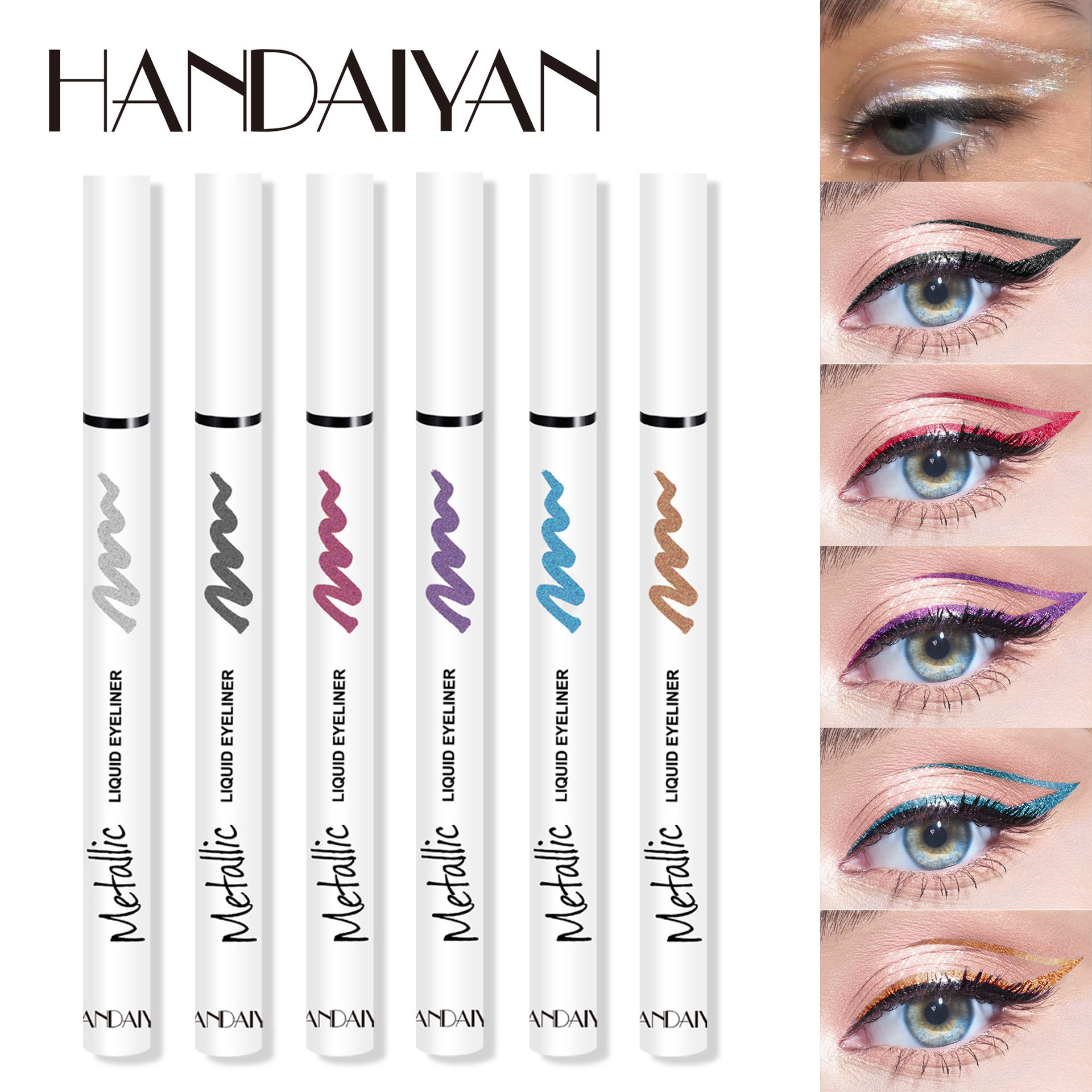 Cross-border colored eyeliner pen 6-color Han Daiyan waterproof non-smudging European beauty pearlescent fine shimmering eyeliner liquid pen details Picture