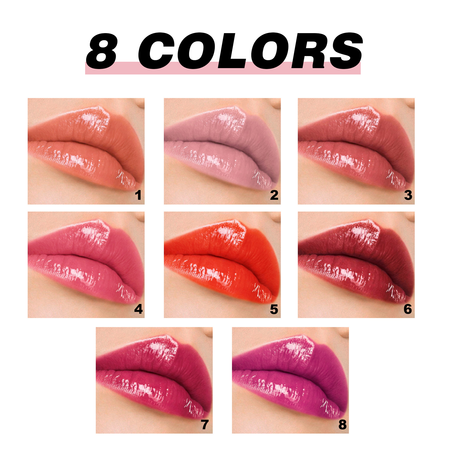 Cross-border Press Lipstick 8-color Mirror Water Gloss Lip Gloss handaiyan long-lasting Moisturizing and Nourishing Lipstick pen Specification drawing