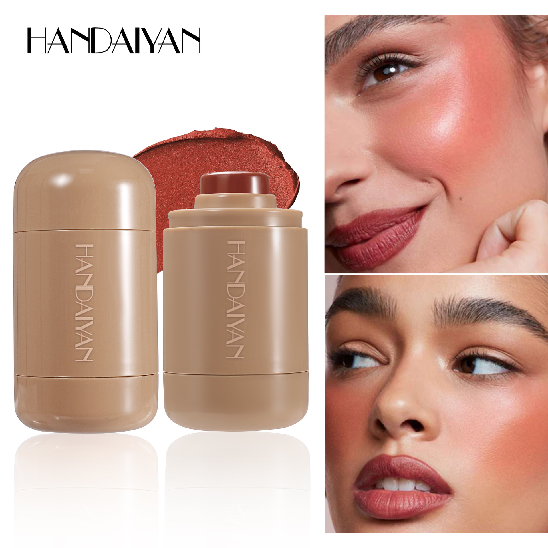Cross-border exclusive blush stick for contouring natural 6-color matte handaiyan Portable lip and cheek dual-use blush stick details Picture