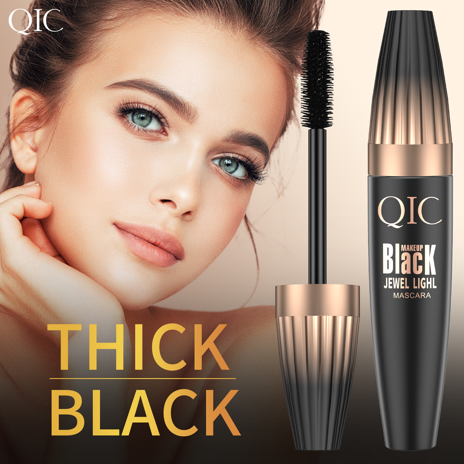 New cross-border supply QIC Plump 4D mascara base, slender, thick, curling, non-smudging, waterproof makeup details Picture