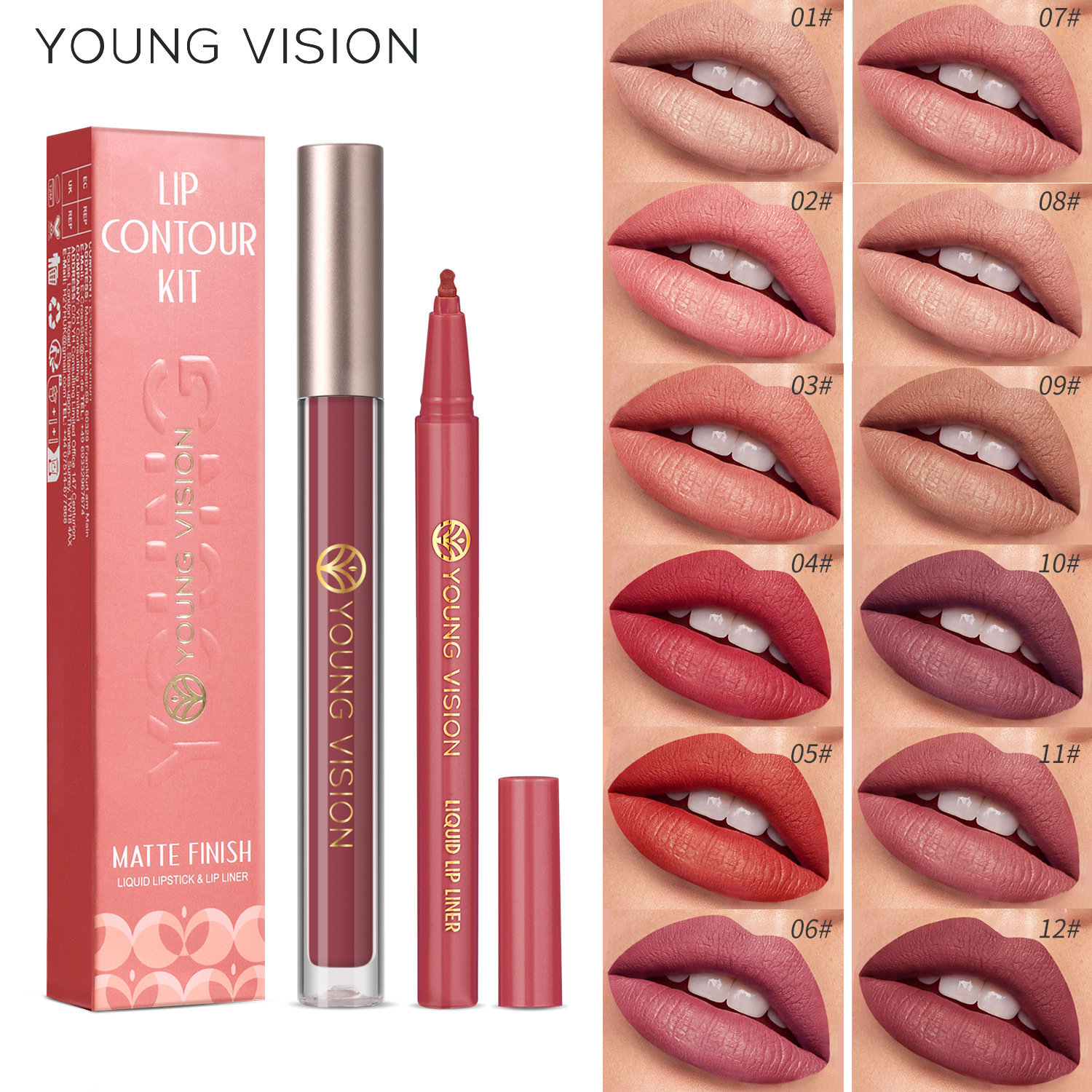 YOUNG VISION Lip Gloss + Lip Liner 2-piece Set. The gourd-tipped liquid lip liner is not easy to stick to the cup lip gloss full figure