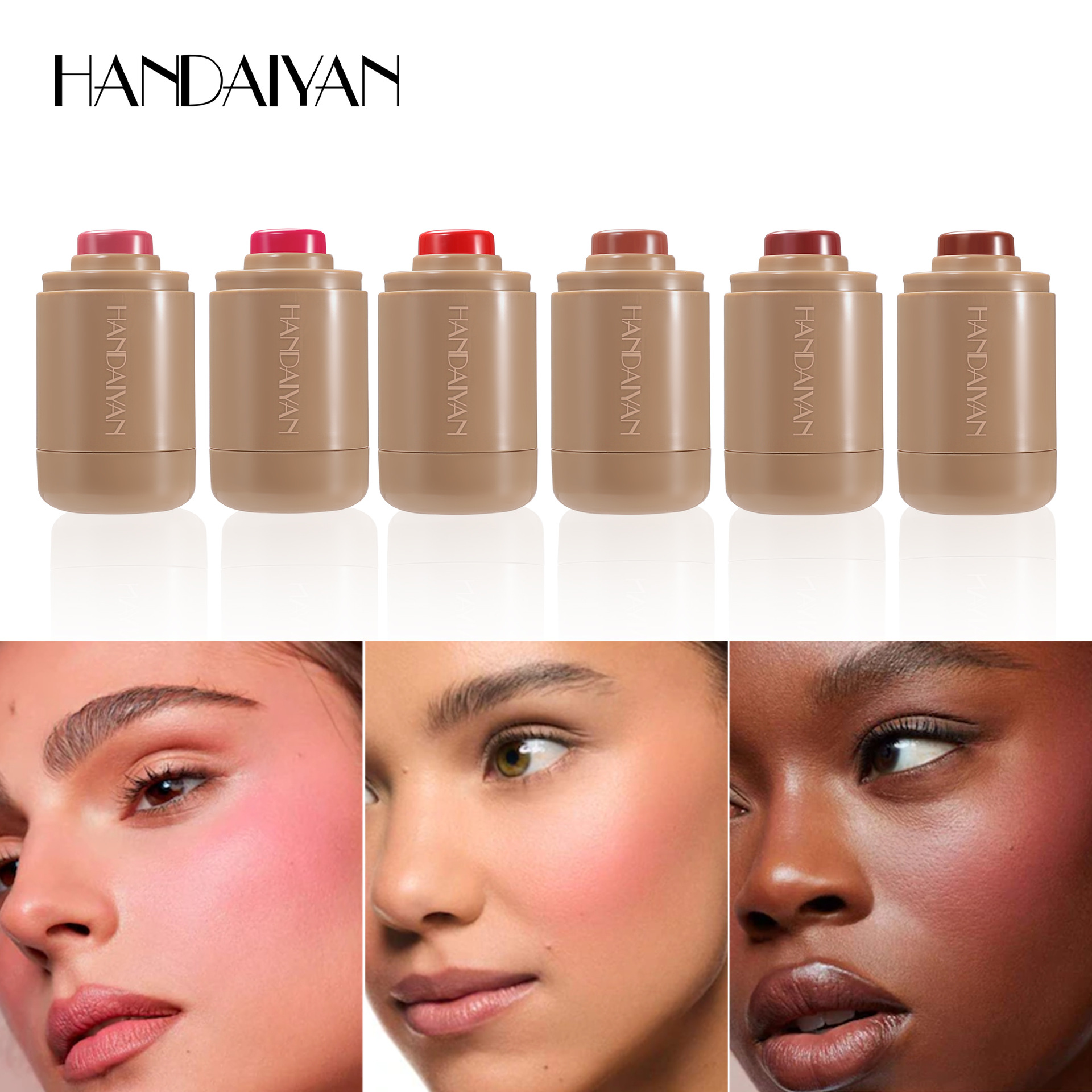 Cross-border exclusive blush stick for contouring natural 6-color matte handaiyan Portable lip and cheek dual-use blush stick Specification drawing