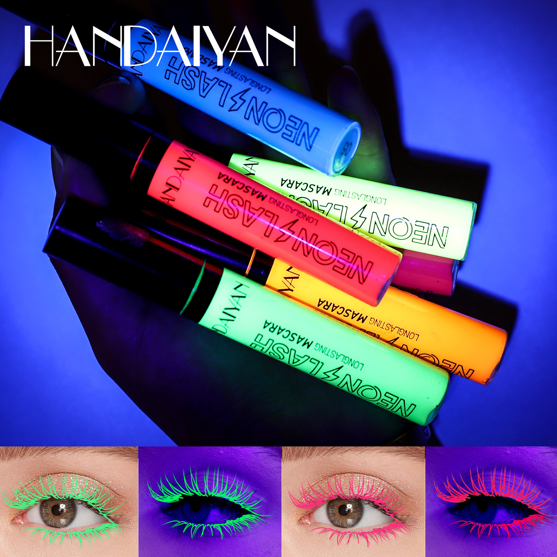 Cross-border fluorescent colored mascara handaiyan: Long, thick, curling, long-lasting, waterproof and non-smudge mascara details Picture