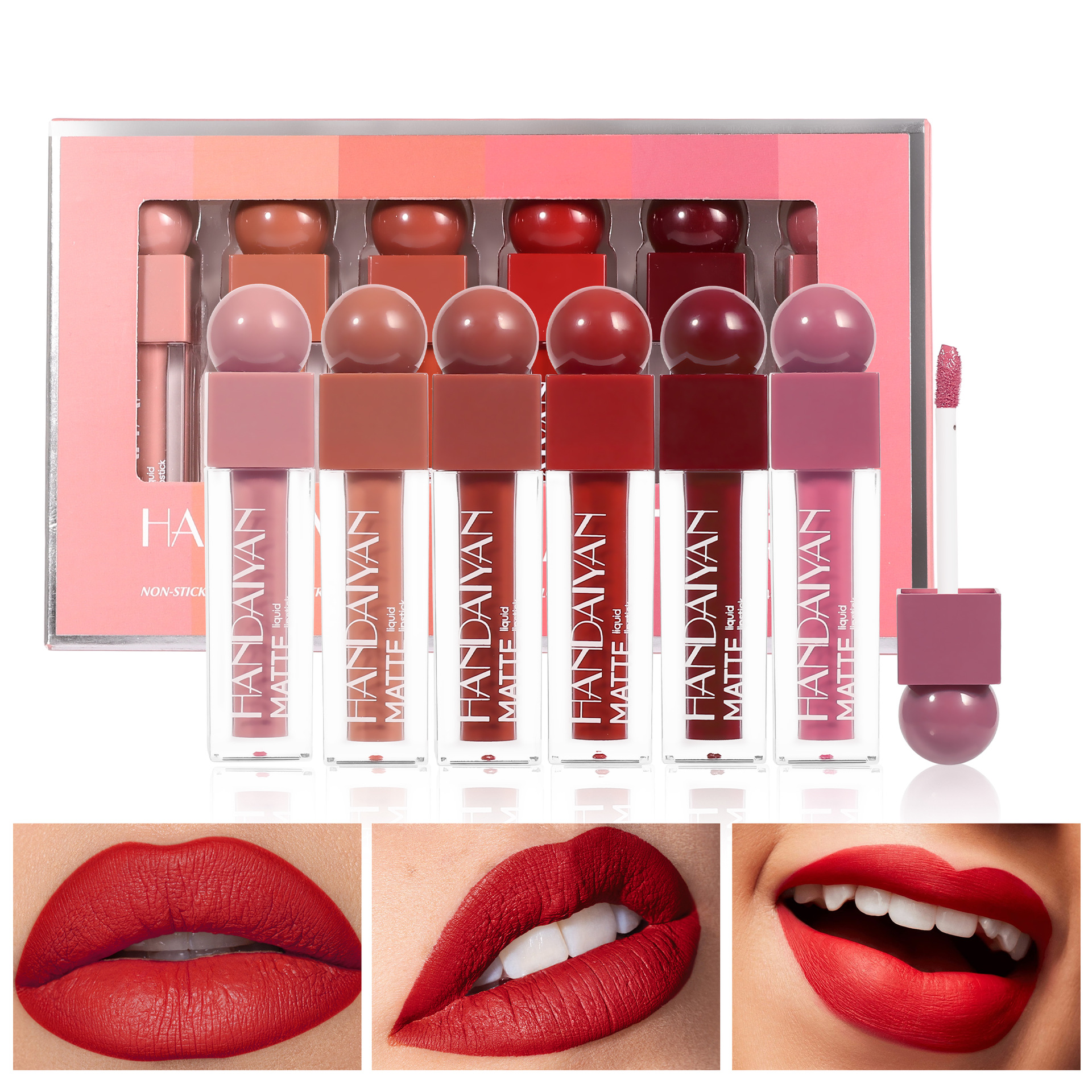 handaiyan Cross-border Matte Lip Gloss 6-piece Set: Long-lasting waterproof lipstick that doesn't fade or stick to cups, matte Lip gloss full figure
