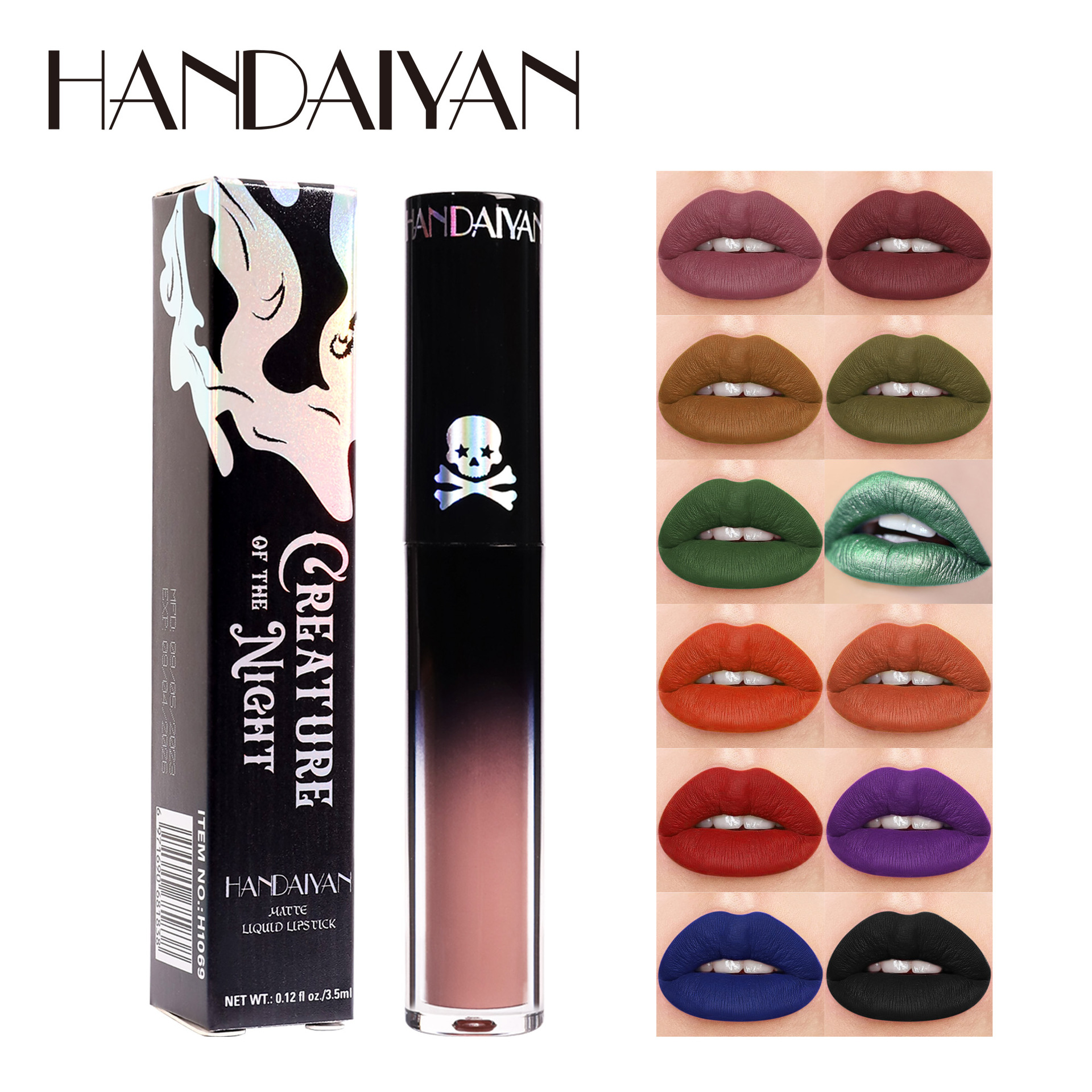 handaiyan's Halloween Gothic style lip gloss, cool girl dark matte lip gloss liquid lipstick full figure