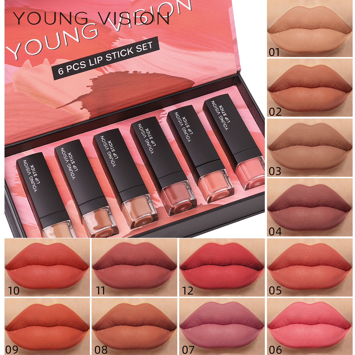 YOUNG VISION Matte 6-Lipstick Gift Box Set Velvet Lip Balm Lipstick details Picture