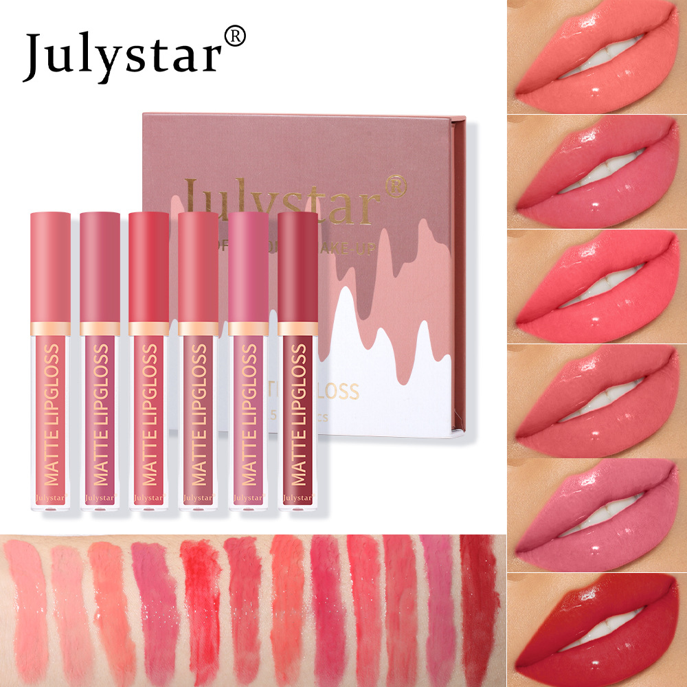 European and American makeup long-lasting moisturizing non-fading lip gloss set box, water light mirror Dudu Lip gloss set, Amazon wholesale details Picture