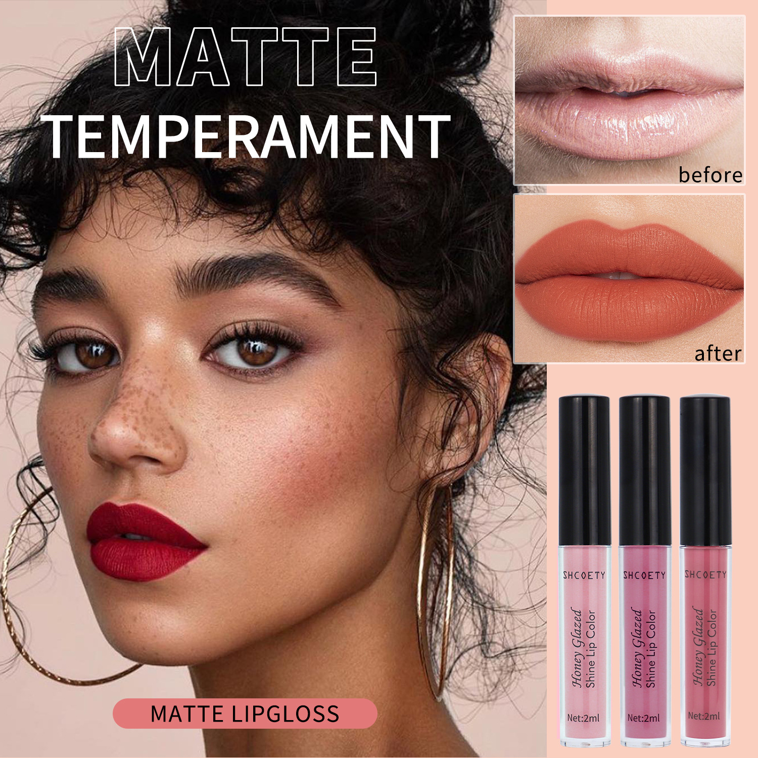 SHCOETY cross-border matte lip gloss long-lasting non-stick to cups and non-fading European and American nude lipstick lip gloss wholesale Specification drawing