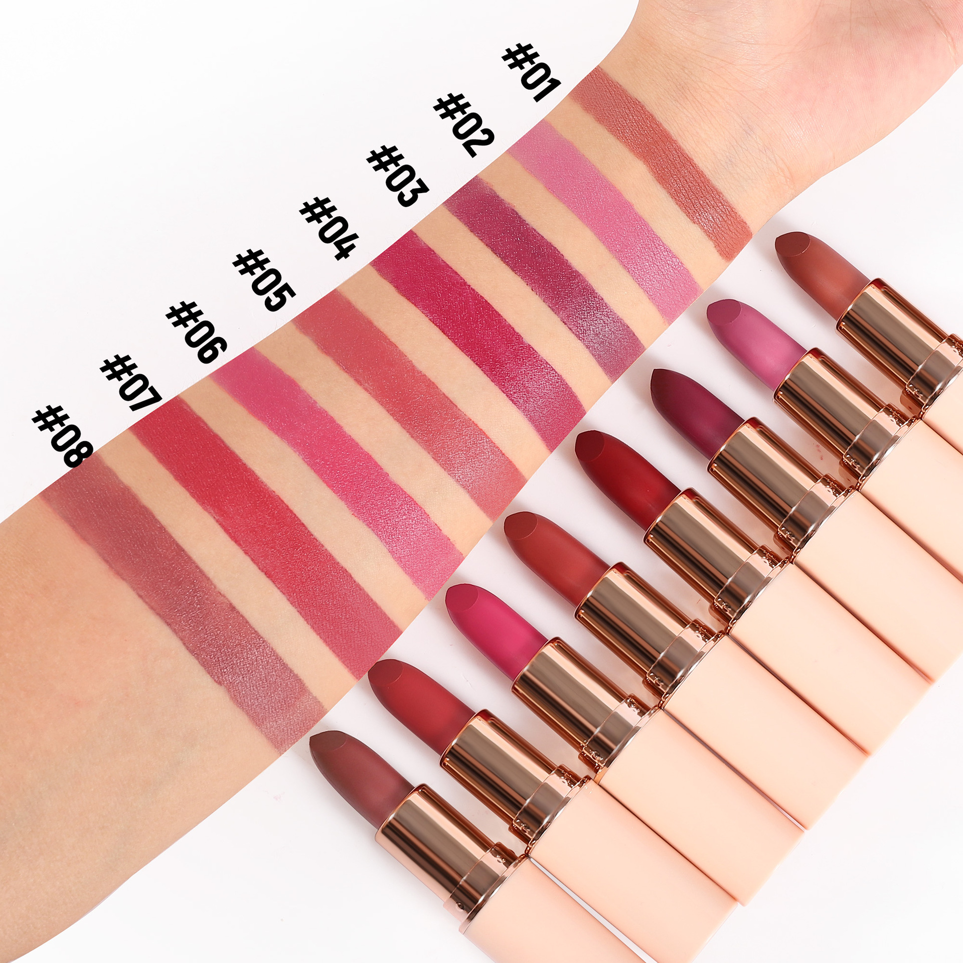 Cross-border 8-color matte lipstick handaiyan velvet long-lasting waterproof, non-fading and non-stick to cups Cross-border lipstick Specification drawing