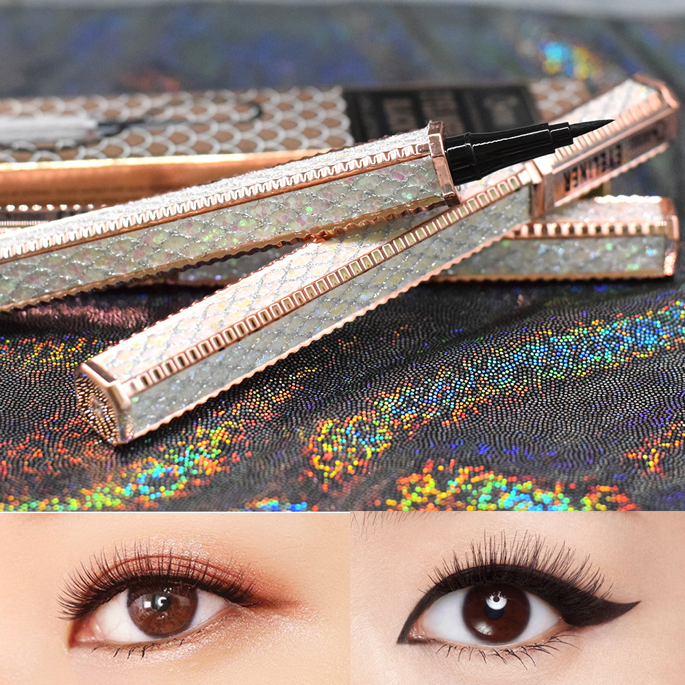 QIANXIU Sparkling Star Diamond Waterproof, oil-resistant, non-smudge Eyeliner, extremely fine tip, Smooth, quick-drying black eyeliner Liquid full figure
