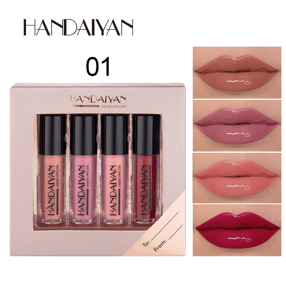 Cross-border matte Lip gloss Set HANDAIYAN Mirror Liquid Lipstick Long-lasting Moisturizing Non-stick Cup Lip gloss set full figure