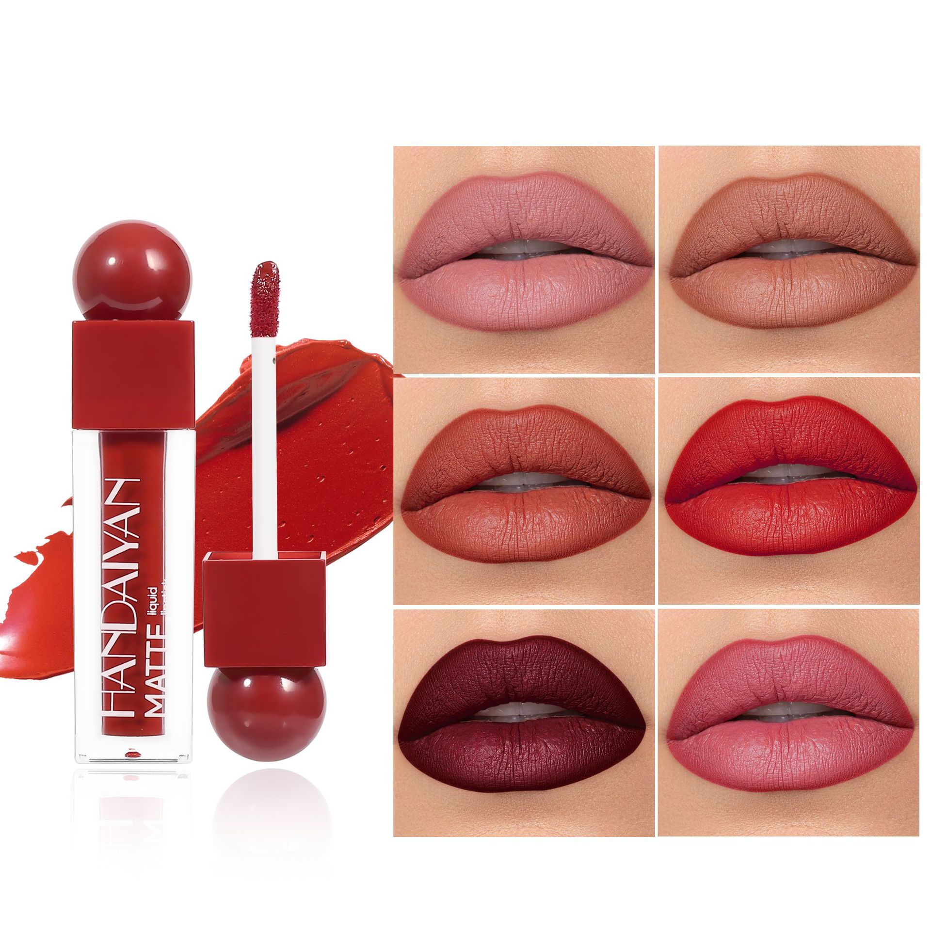 handaiyan Cross-border Matte Lip Gloss 6-piece Set: Long-lasting waterproof lipstick that doesn't fade or stick to cups, matte Lip gloss details Picture