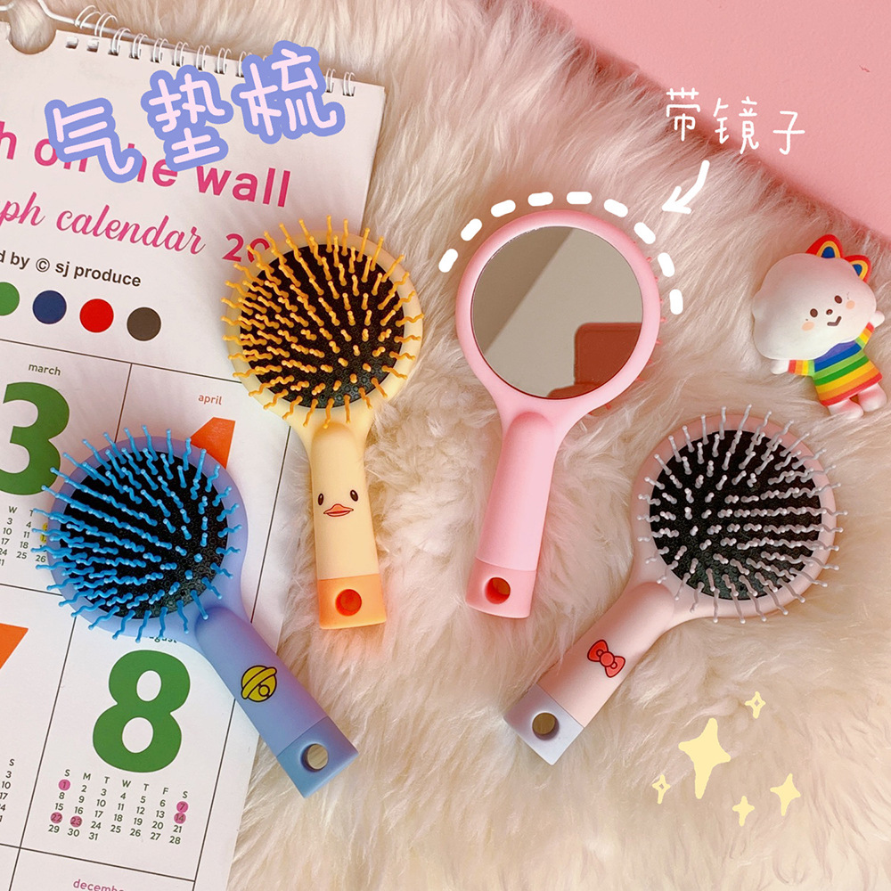 ins cute cartoon soft and adorable mirror integrated mini portable comb airbag air cushion massage comb details Picture
