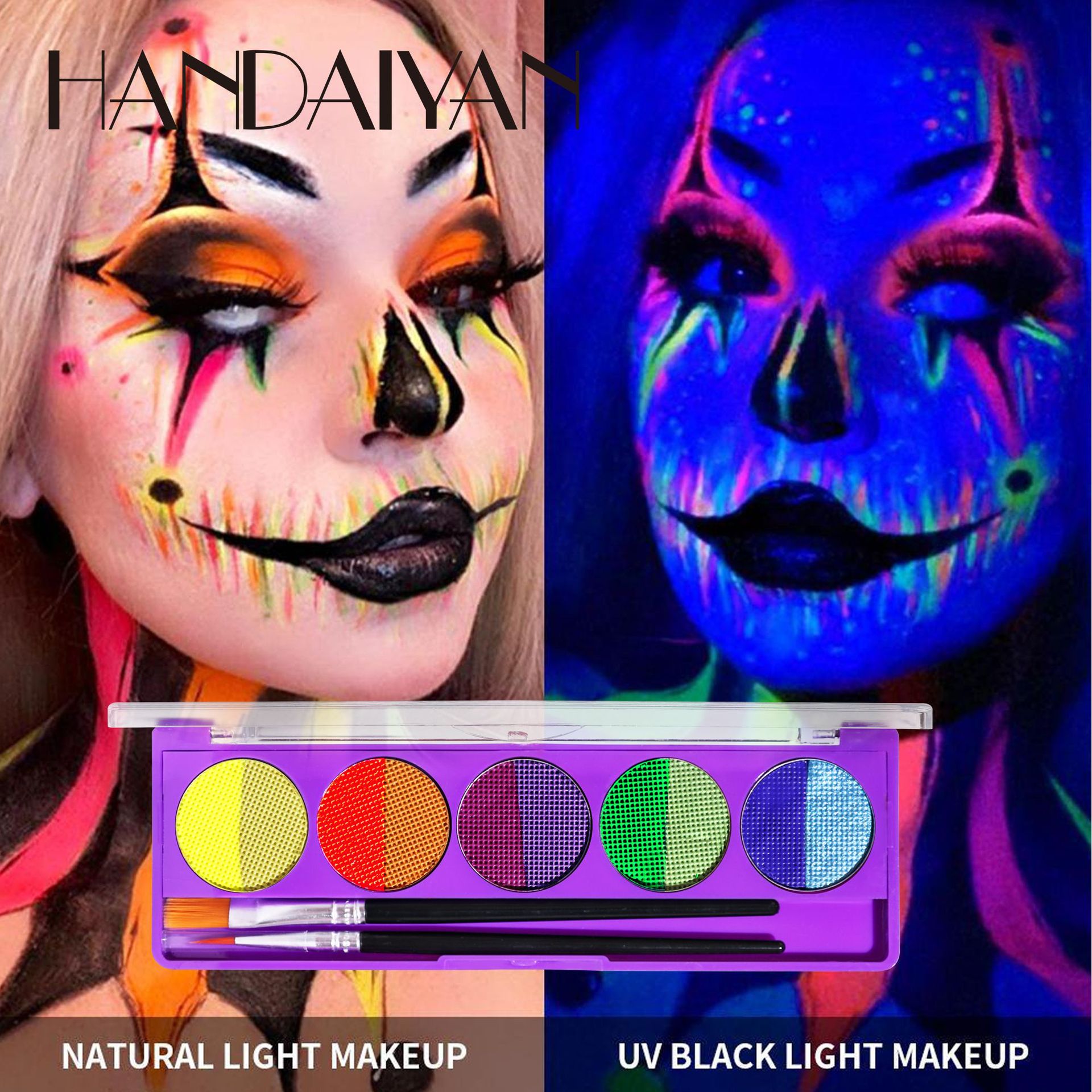 Cross-border painting plate, fluorescent UV water-soluble body painting plate, Han Daiyan Halloween Festival stage Makeup Eyeshadow plate Specification drawing
