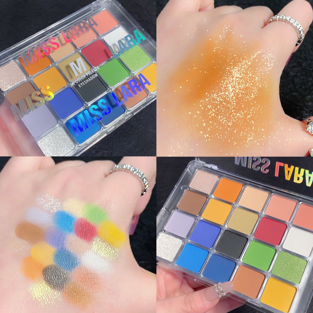 Miss Lara 20-color eyeshadow palette: Dazzling Avocado Glitter, Pearlescent, Matte, student stage Eyeshadow makeup Specification drawing